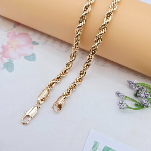 Twisted Rope Design Rose Gold Necklace in 60cm for Elegant Look, XPNL0069 - Picture 6 of 12